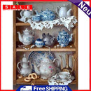 5D DIY Full Drill Diamond Painting Tea Set Cross Stitch Embroidery Round Rhinest