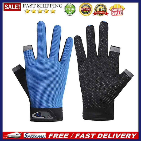 5pcs 2 Cut Finger Fishing Anti-slip Breathable Cycling Gloves (Blue)