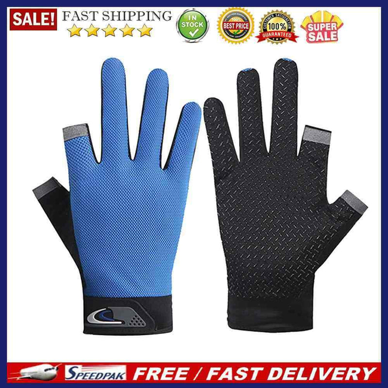 5pcs 2 Cut Finger Fishing Anti-slip Breathable Cycling Gloves (Blue)