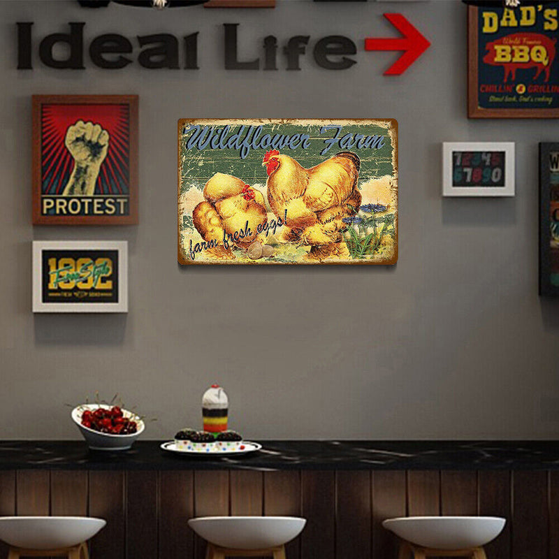 Farm Chicken Metal Retro Tin Sign Poster Wall Plate for Living Room Bar Club