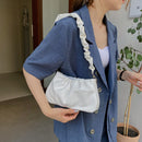 Retro Women Pleated PU Shoulder Bag Casual Ladies Small Pure Color Underarm Bags