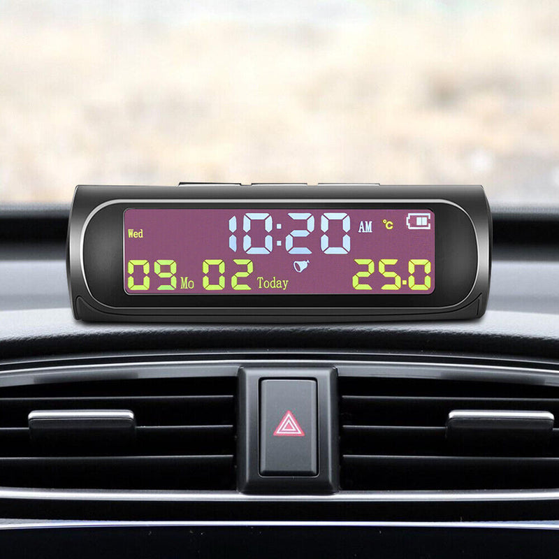 AN01 TPMS Look Solar Car Digital Clock with Date In-Car Temperature Display