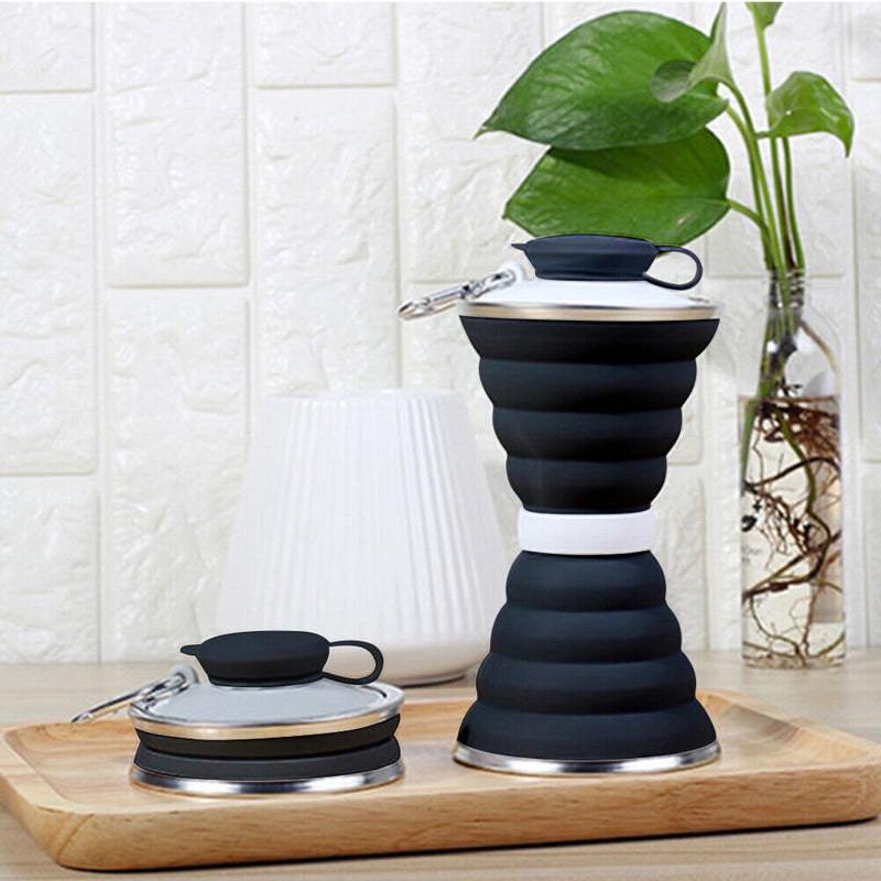 500mL Collapsible Soft Kettle Outdoor Silicone Water Bottle (Black+White) Newly