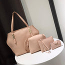 4pcs/Set Women PU Tote Shoulder Handbag Card Holder Composite Clutch/Pink
