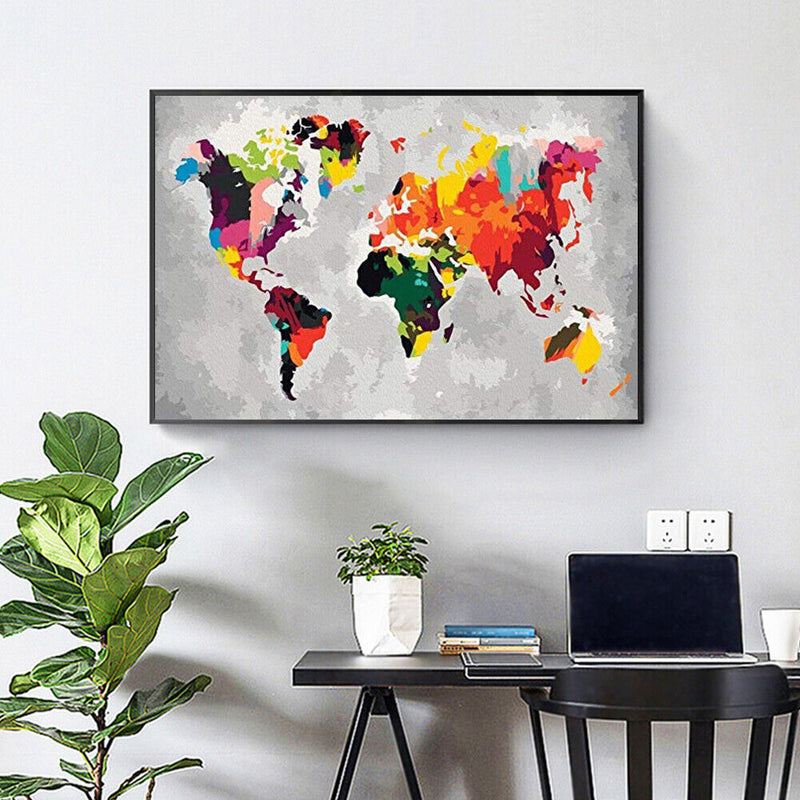 Painting By Numbers DIY World Map Room Wall Picture Hand Painted Handwork Craft