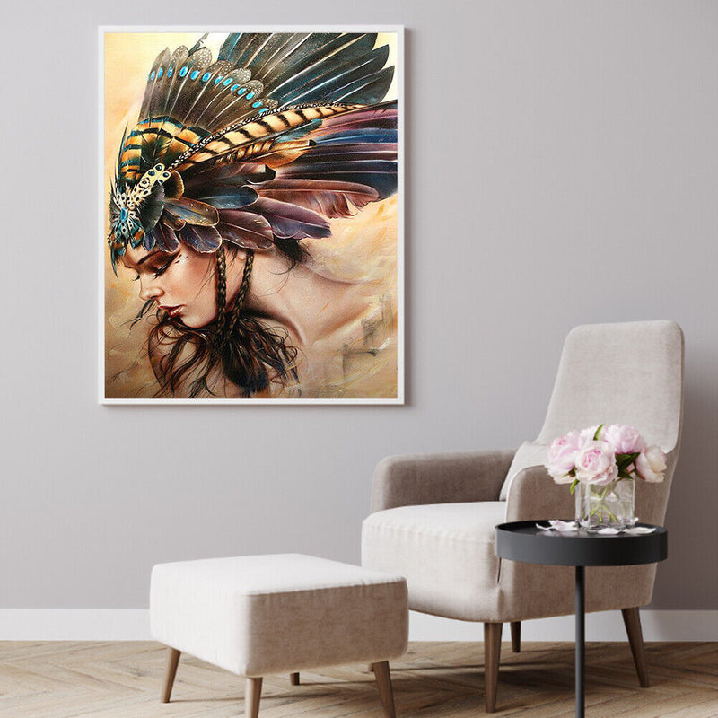 Girl with Feathers Oil Paint By Numbers DIY Handpainted on Canvas Wall Art