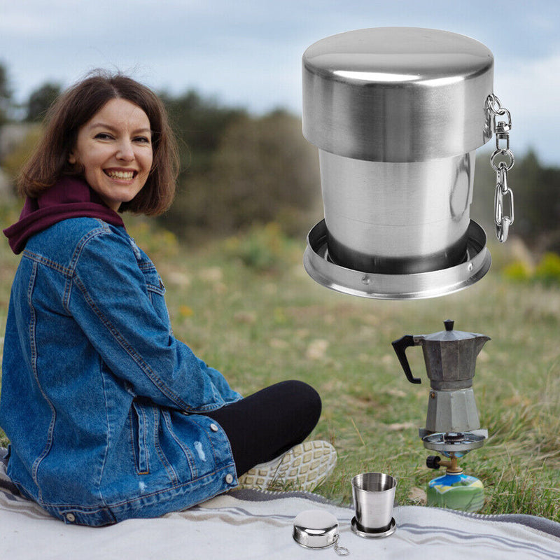 Outdoor Camping Travel Folding Cup Stainless Steel Foldable Retractable Mug
