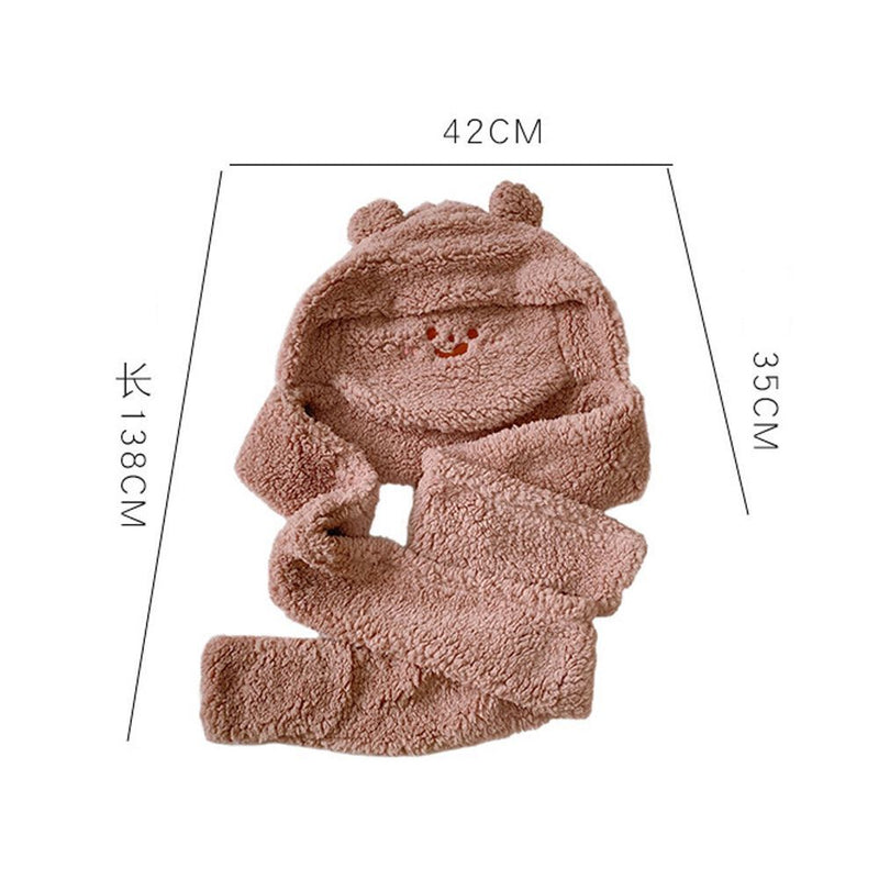 Winter Warm Windproof Beanies Caps Bear Ear Hat Hat Scarf Set Earflap Earmuff