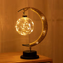 LED Table Lamp Hemp Rope Wrought Iron Moon Ball Decorative Bedside Night Lamp