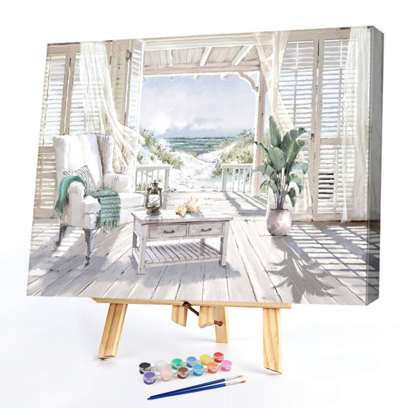 Balcony Sea View Paint By Numbers Kit DIY Frameless Art Picture On Canvas