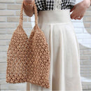 Beach Straw Shoulder Bag Womens Woven Summer Vacation Cotton Hollow Fishnet Tote