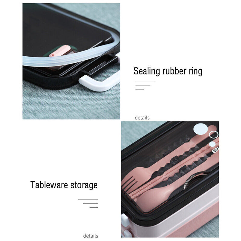 Lunch Bento Box Microwave Heating Split Double Layer Food Storage (Pink) Newly