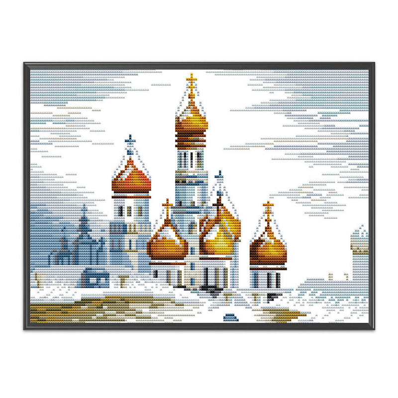 14CT Partial Cross Stitch Castle Stamped DIY Embroidery Kits Printed Crafts