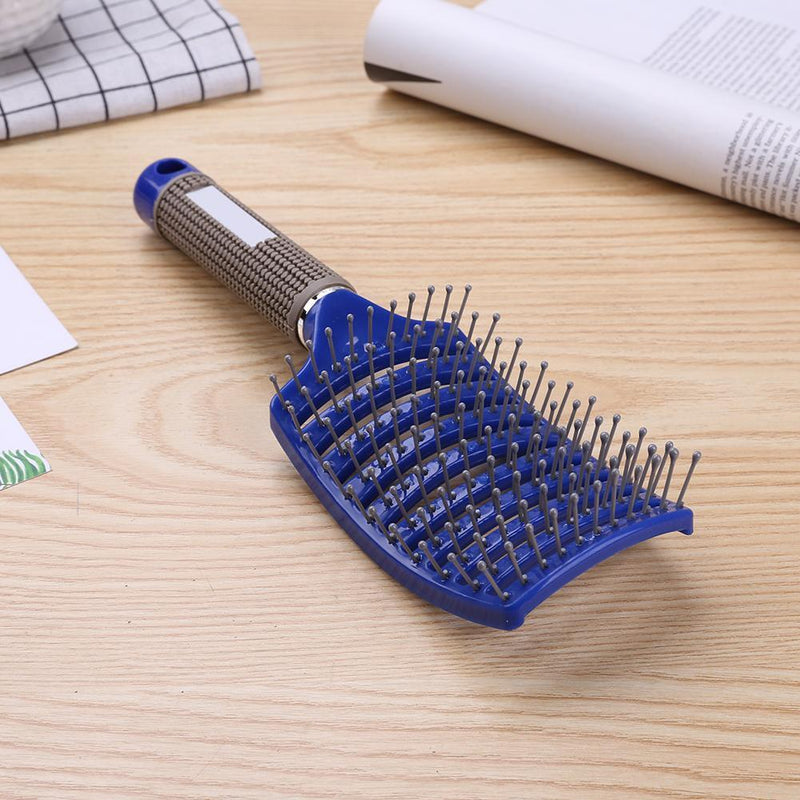 Plastic Nylon Anti-Static Hair Brush Curved Row Scalp Massager Comb (Blue)