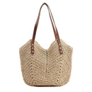 Bohemian Hand Woven Straw Shoulder Tote Bag Women Large Handbags (Beige)