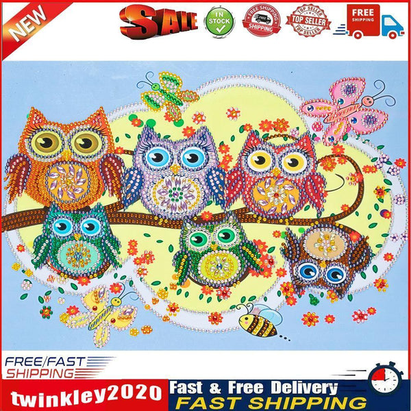 Diamond Painted 5D DIY Cartoon owl Partial Special Rhinestone Set Newly