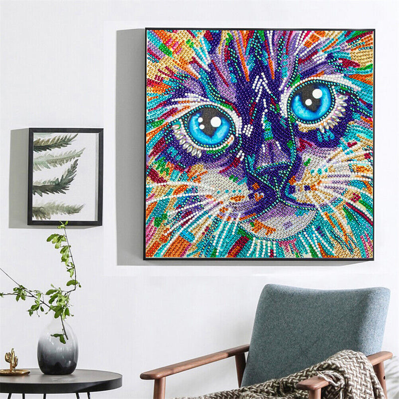 DIY Color Cat Animal Part Drill Special Shape Diamond Painting Kit (B046)