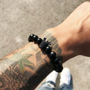 Volcanic Stone Mens Beaded Bracelet Steel Titanium Crown Bracelets Cuff Bangles