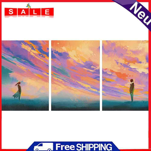 3 Panels Sunset Couples Oil Paint By Numbers Kits Canvas Picture Wall Art DIY
