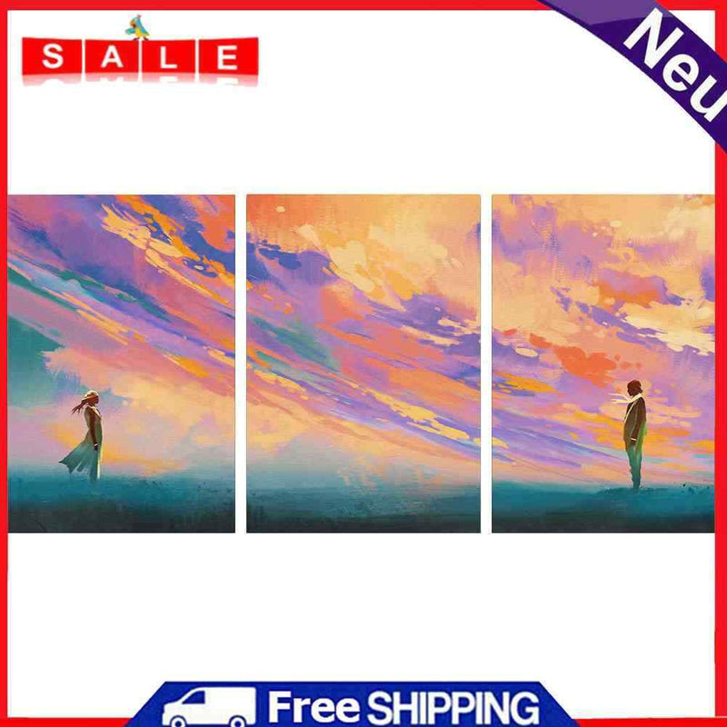 3 Panels Sunset Couples Oil Paint By Numbers Kits Canvas Picture Wall Art DIY