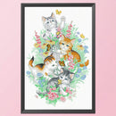 Partial Embroidery Cats Play Butterflies Printed Cross Stitch 3-Beach 11CT Kit