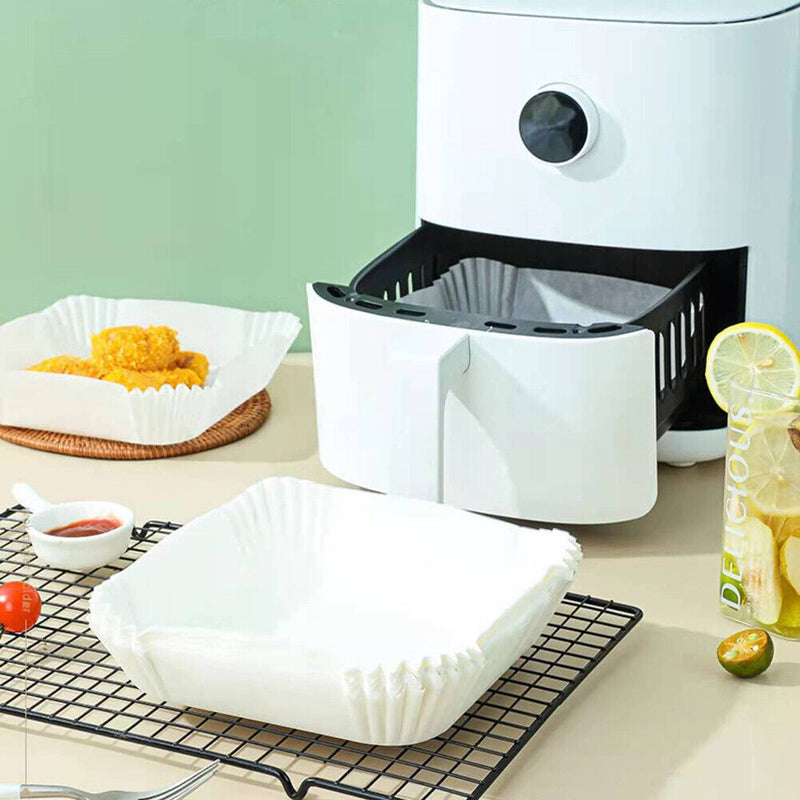 50pcs Air Fryer Parchment Liners Wood Pulp Steamer BBQ Baking Paper (White)