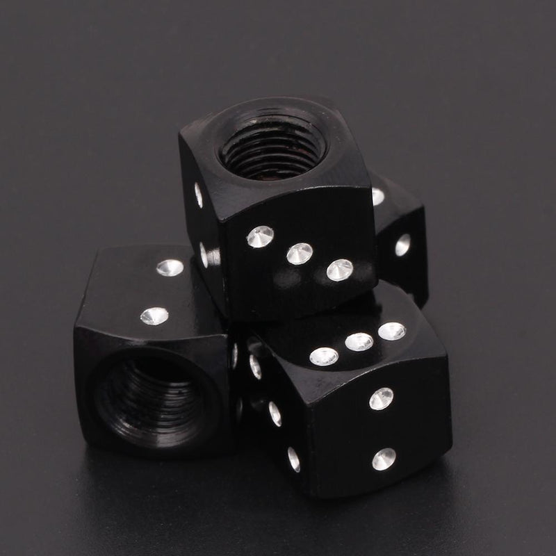 4pcs Dice Style Car Tire Wheel Tyre Caps Valve Stem Dust Covers (Black)