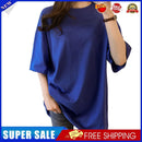 Summer Half Sleeve Long T-shirt Candy Color Loose Women Tops (Dark Blue M)