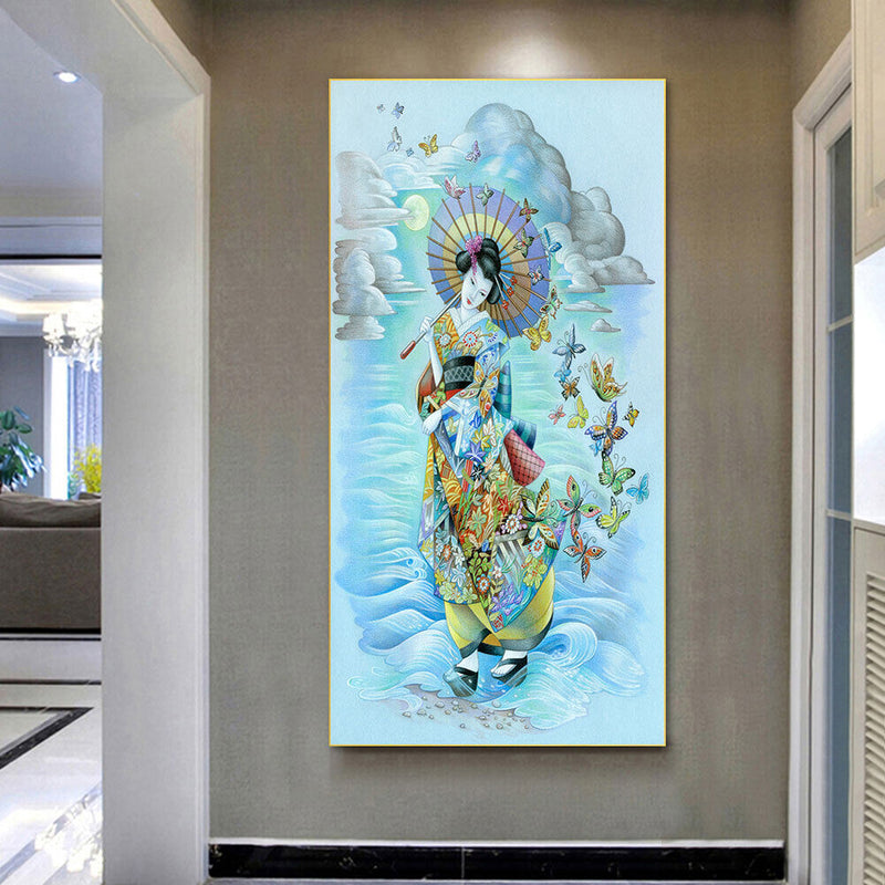 Japanese Girl Oil Paint By Numbers Kits DIY Handpainted on Canvas Wall Art