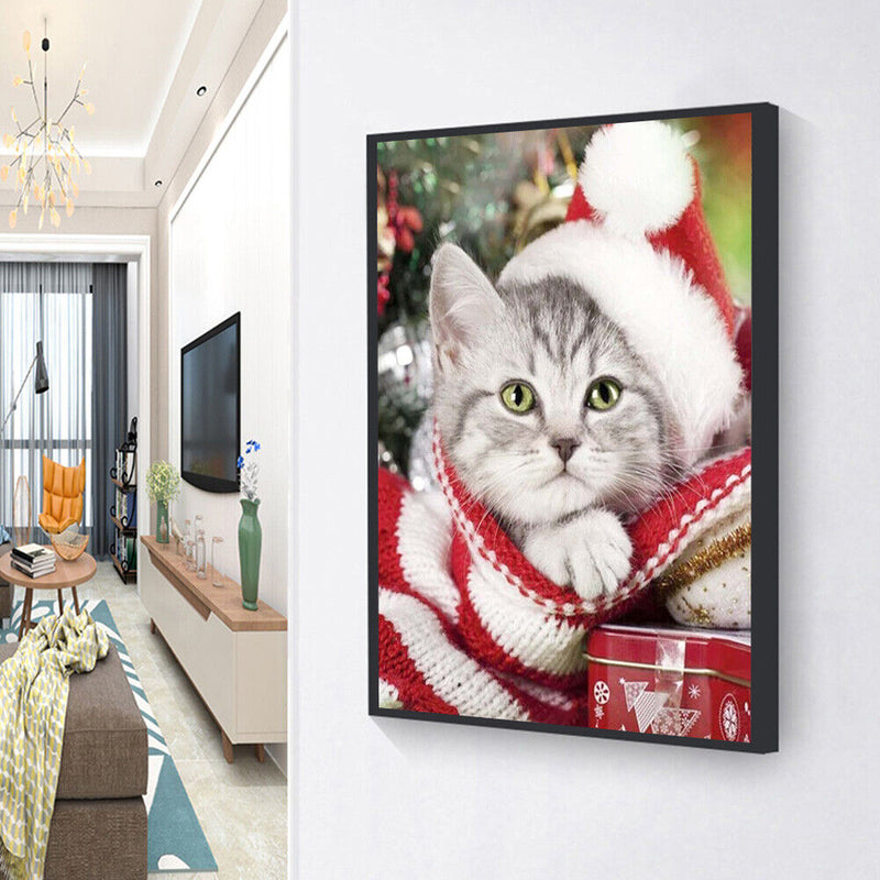 5D Full Drill Diamond Painting DIY Christmas Cat Rhinestone Picture Decor Poster
