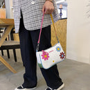 Fashion Women Flower Contrast Color Canvas Underarm Bag Casual Small Handbags