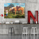 Frameless Oil Paint By Numbers Feeding Horse Girl DIY Canvas Picture Kit
