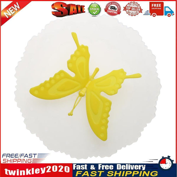 Cute Butterfly Silicone Cup Lids Anti-dust Leakproof Mugs Cover (Yellow) Newly