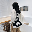 Fashion Women Love Print Plush Messenger Bag Autumn Winter Handbags (Black)