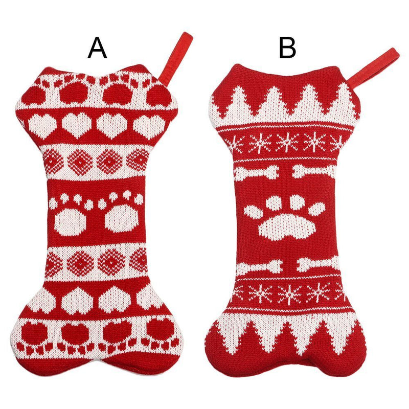 Decoration Party Pet Dog Christmas Stockings Bone Shape Stockings Knit Hanging