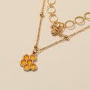 Korean Hollow Circle Choker Women Double Layer Bee Pendant Necklace Jewelry Gift