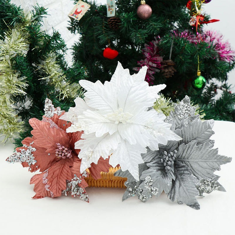 Wedding Favors Xmas Gift Glitter Ornament Poinsettia Christmas Tree Flowers