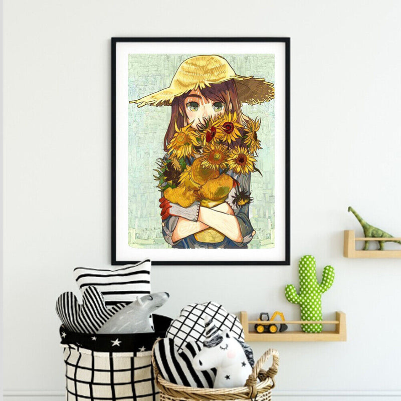 Sunflower Girl Oil Paint By Number DIY Acrylic Painting Home Wall Decoration Kit
