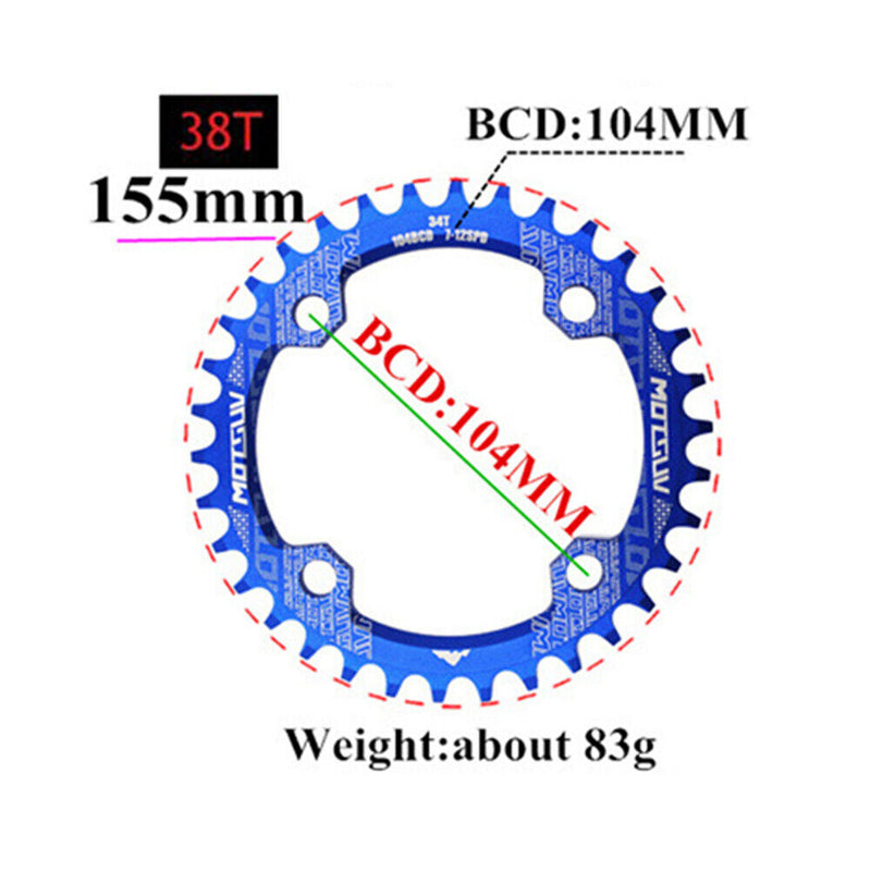Bicycle 104BCD Crank Chainring Chainwheel MTB Bike Crankset (38T Blue) Newly