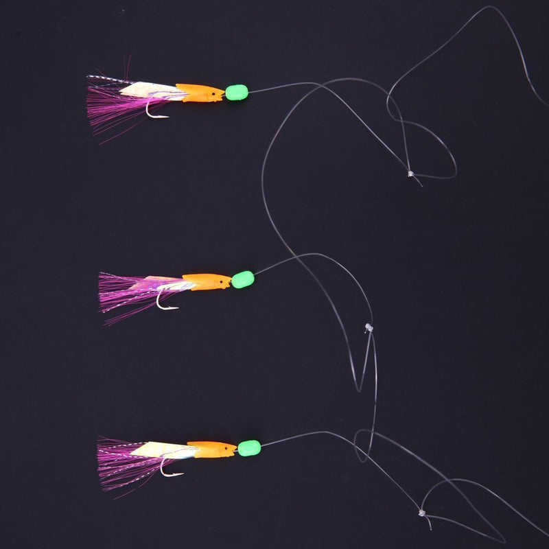 3Pcs Saltwater Hairy Hook Rigging for Herring Fishing Skin Tinsel Feathers
