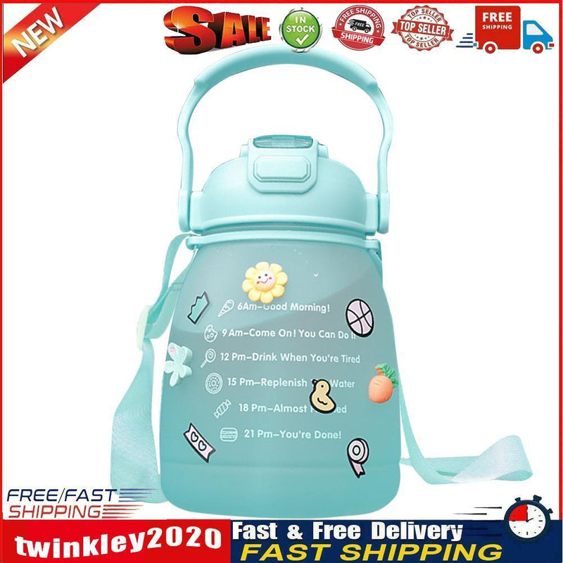 1300ml Large Capacity Cute Water Bottle Plastic Straw Water Cup (Green) Newly