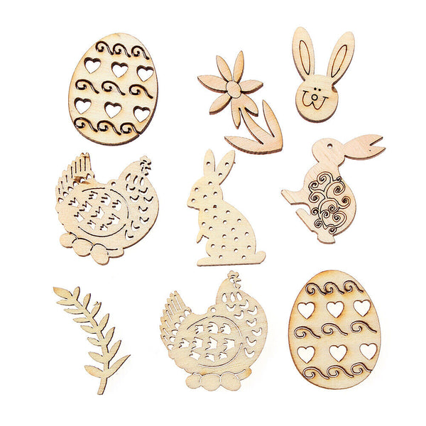 Wooden Eggs DIY Craft Easter Rabbit Wood Chips Easter Decorations Wood Slice