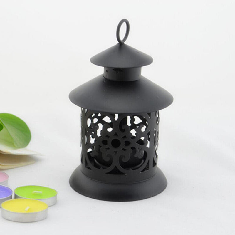 Hollow Hanging Bird Cage Candle Holder Candlestick Home Party Decor (Black)