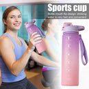 1000ml Sports Water Bottle with Time Marker Outdoor Fitness Cups (Purple) Newly
