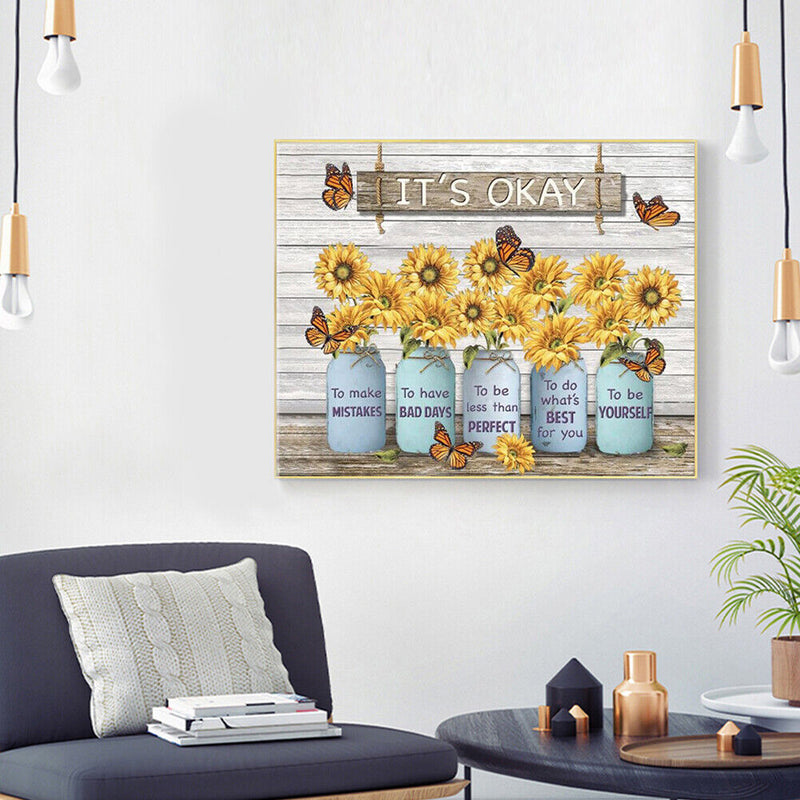 Canvas Painted Oil Paint By Numbers Flower Letters DIY Modern Bedroom Wall Art
