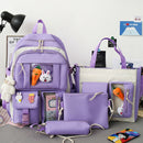 4pcs Canvas Backpack Set for Teenage Girls School Book Bags Travel Rucksack Bag