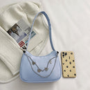 Women Solid Color Chain Messenger Bag Zipper Crossbody Bag (Blue)