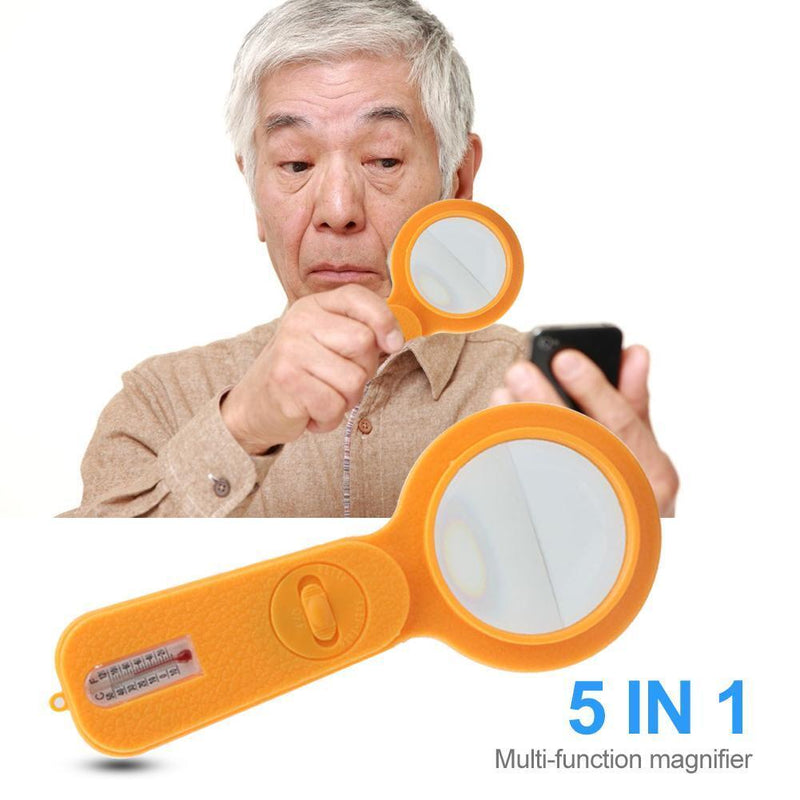 5 in 1 Thermometer with Compass and LED Lamp for Money Checking Magnifier