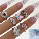 6 Pcs/Set Women Fashion Jewelry Angel Pink Rings Alloy Many Kinds