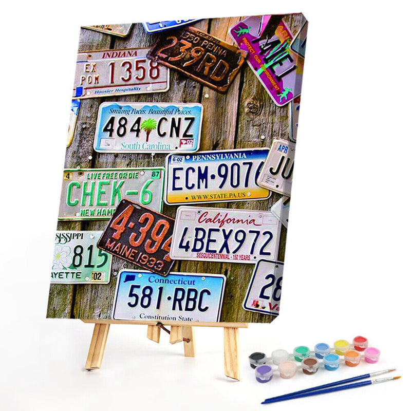 License Plate Oil Paint By Numbers Wall Art Posters Picture Craft Decorations
